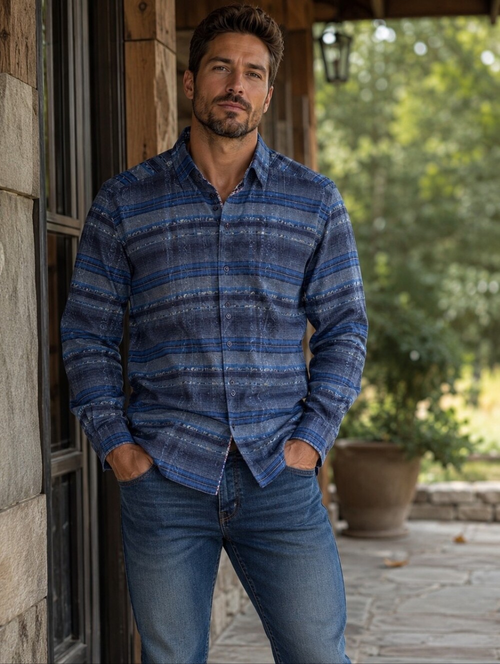 7 Downie St. Men's Blue Shirt Button-Up 100% Cotton Long Sleeve Size 10
